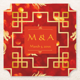 Rood en Goud Dragon Wedding Ticket Paper Onderzett Kartonnen Onderzetters