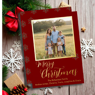 Rood en goud folie kerstkaart feestdagenkaart