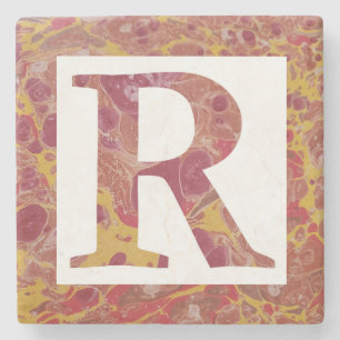 Rood en Goud Gemarmerd Monogram R Stone Onderzette Stenen Onderzetter