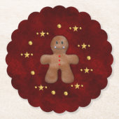 Rood en Goud Gingerbread Man Schattige Kerstmis Kartonnen Onderzetters (Voorkant)