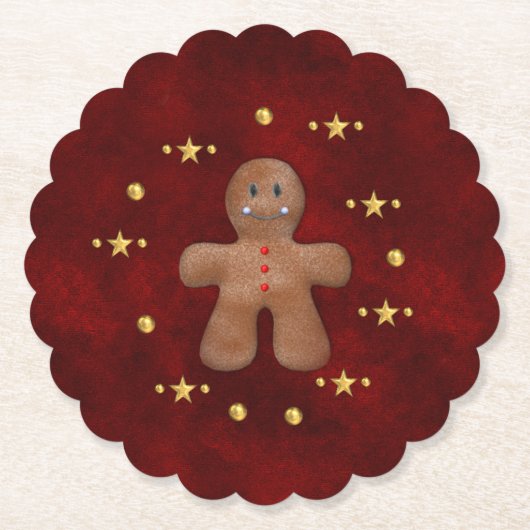 Rood en Goud Gingerbread Man Schattige Kerstmis Kartonnen Onderzetters (Voorkant)