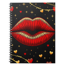 Rood en Goud Glam Lippen Spiraal Notebook
