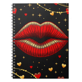 Rood en Goud Glam Lippen Spiraal Notebook Notitieboek