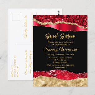 Rood en Goud Glam Tranen Sweet Sixteen Briefkaart