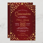 Rood en Goud Glitter Confetti Quinceanera Kaart (Voorkant / Achterkant)