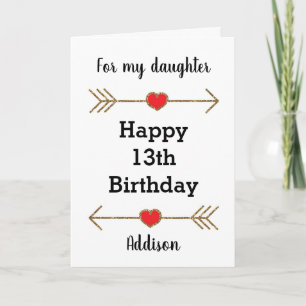 Rood en goud Happy 13th Birthday Daughter Kaart