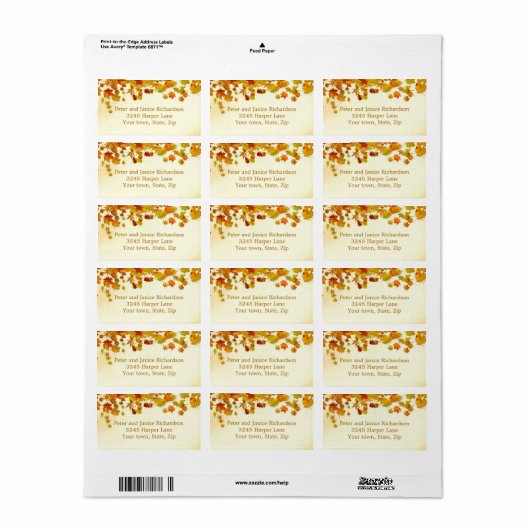 Rood en goud herfstbladeren Label (Full Sheet)