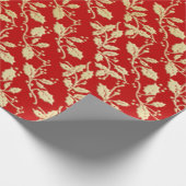 Rood en Goud Holly Kerstmis Verpakkend Document Cadeaupapier (Hoek)
