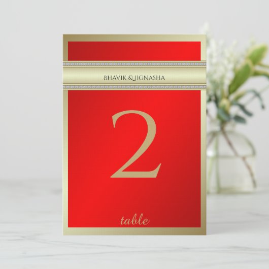 Rood en Goud Indiaas Damast Tafelnummer (Staand voorkant)