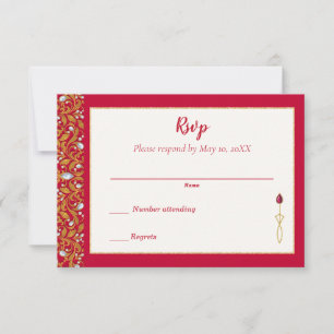 Rood en Goud Indisch Hindoe Bruiloft RSVP Kaartje