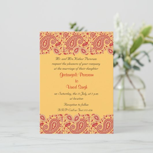 Rood en goud Indische bruiloft Kaart (Staand voorkant)