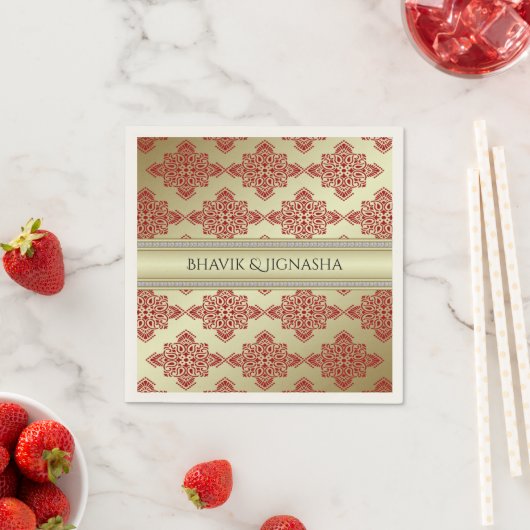Rood en Goud Indische Damask bruiloft servet (Insitu)