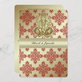 Rood en Goud Indische Damask bruiloft uitnodiging (Voorkant / Achterkant)