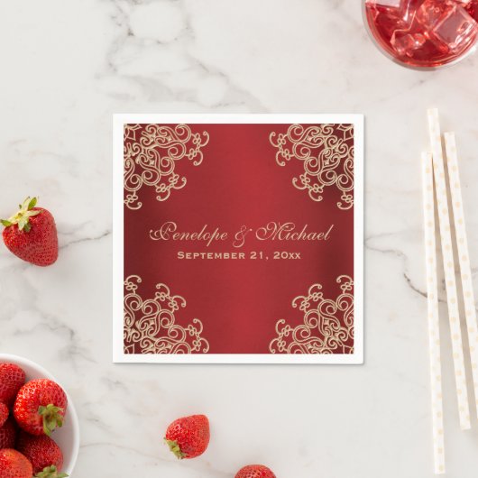 Rood en Goud Indische Stijl Bruiloft Servetten (Insitu)