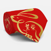 Rood en goud jaar konijn stropdas (Opgerold)