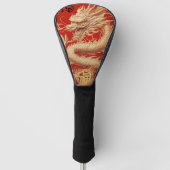 Rood en Goud Jaar van de Dragon Power Emblem Golfheadcover (Voorkant)