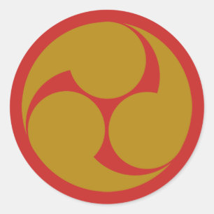 Rood en Goud Japans Mitsudomoe Crest Symbool Ronde Sticker