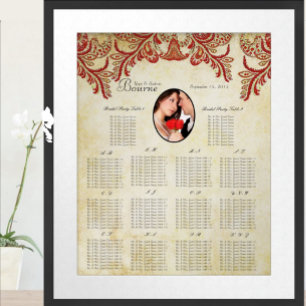 Rood en Goud Jouw Foto Bruiloft Zitplaatskaart Poster