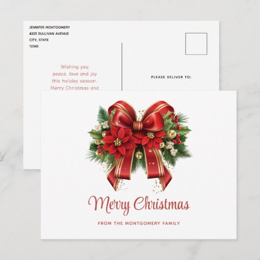 Rood en Goud Kerst Bow Vakantie Briefkaart (Voorkant / Achterkant)