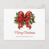 Rood en Goud Kerst Bow Vakantie Briefkaart (Voorkant)