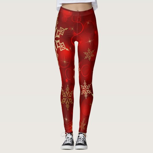 Rood en Goud Kerst Leggings JOUW NAAM (Voorkant)