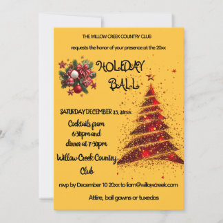 Rood en goud.Kerstbal uitnodiging