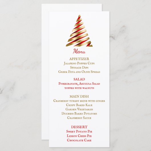 Rood en Goud Kerstdiner Menu (Voorkant / Achterkant)