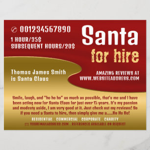 Rood en goud, kerstman entertainer Adverteren Flyer