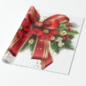 Rood en Goud Kerstmis Bow Feestelijk Cadeaupapier (Uitgerold)