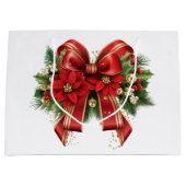 Rood en Goud Kerstmis Bow Feestelijk Groot Cadeauzakje (Voorkant)