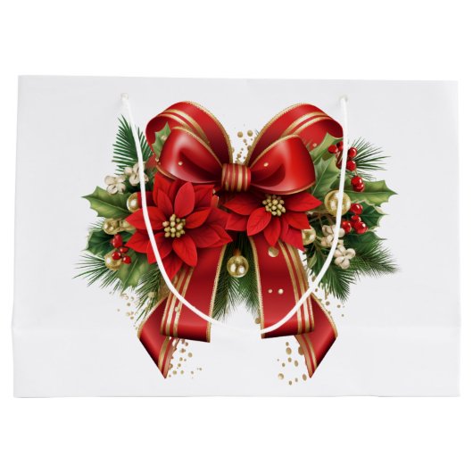 Rood en Goud Kerstmis Bow Feestelijk Groot Cadeauzakje (Achterkant)