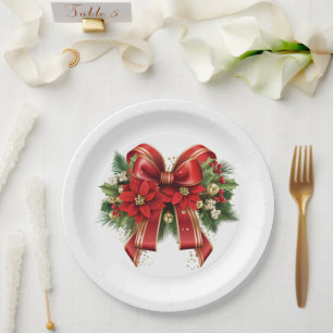 Rood en Goud Kerstmis Bow Feestelijk Papieren Bordje