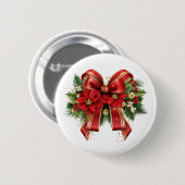 Rood en Goud Kerstmis Bow Feestelijk Ronde Button 5,7 Cm (Voorkant /achterkant)