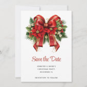 Rood en Goud Kerstmis Bow Feestelijk Save The Date (Voorkant)