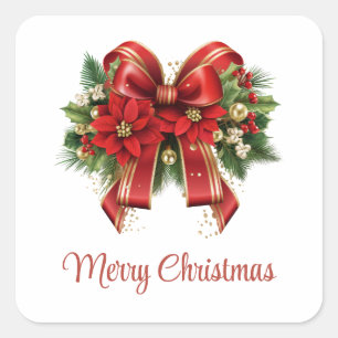 Rood en Goud Kerstmis Bow Feestelijk Vierkante Sticker