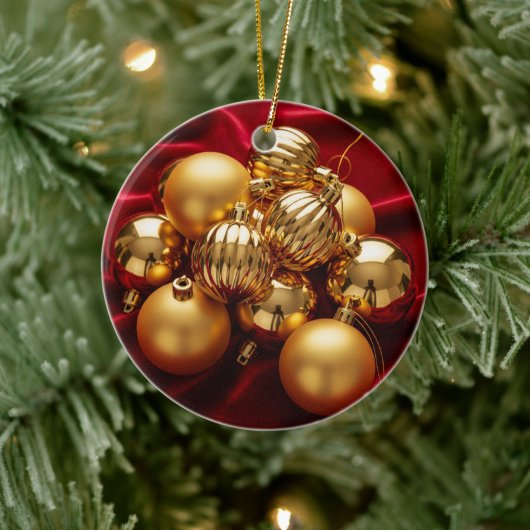 Rood en goud kerstversiering keramisch ornament (Boom)