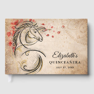 Rood en Goud Landelijke Ranchera Mexicaanse Quince Gastenboek