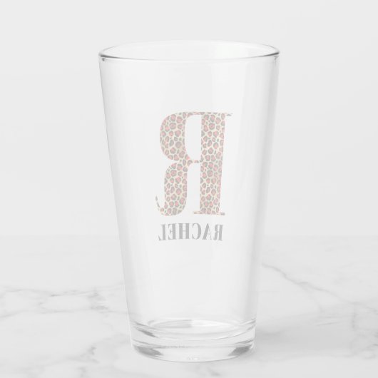 Rood en Goud Luipaard Glam Monogram R Glas (Achterkant)