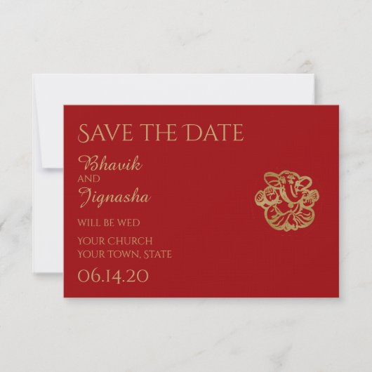 Rood en Goud Mandala Indiase bruiloft Save the Dat Date (Voorkant)