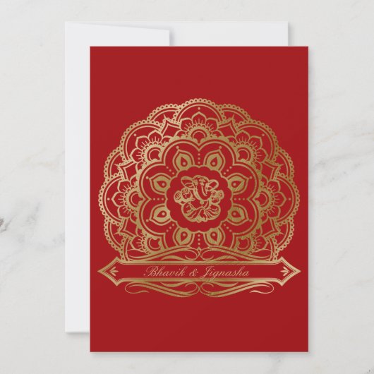 Rood en Goud Mandala Indiase bruiloft uitnodiging (Voorkant)