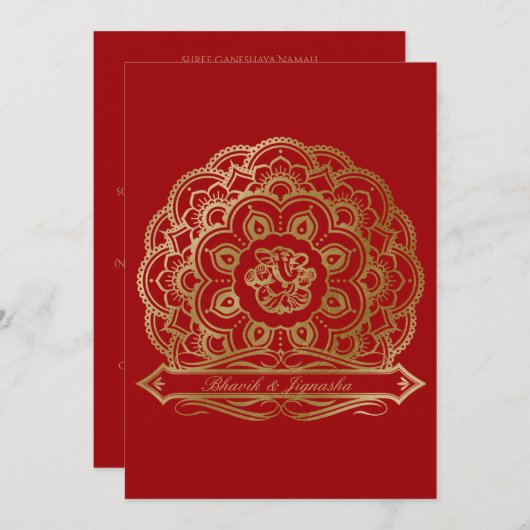 Rood en Goud Mandala Indiase bruiloft uitnodiging (Voorkant / Achterkant)