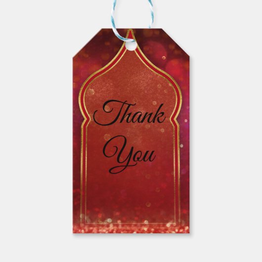 Rood en goud Marokkaans Arabisch gevechtsfeest Cadeaulabel (Voorkant)