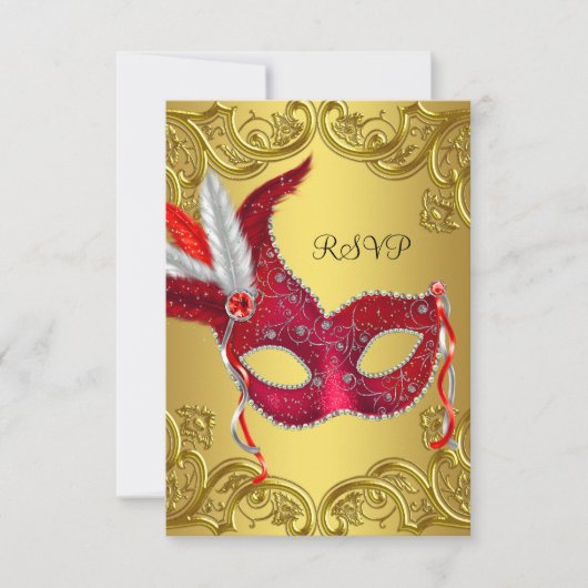 Rood en Goud Masquerade Party RSVP (Voorkant)