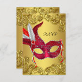 Rood en Goud Masquerade Party RSVP (Voorkant / Achterkant)