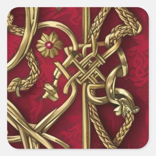 rood en goud middeleeuws decor vierkante sticker (Voorkant)