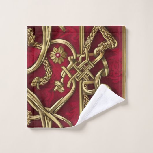 rood en goud middeleeuws decor washandje (Wasdoekje)