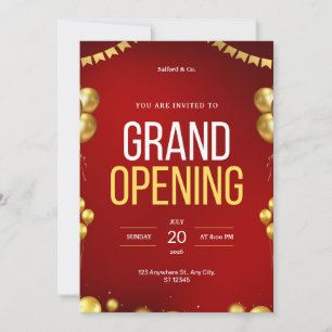 Rood en Goud Modern Grand Opening Uitnodiging