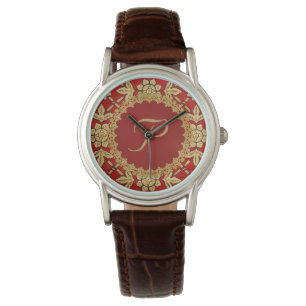 Rood en Goud  Monogram Horloge
