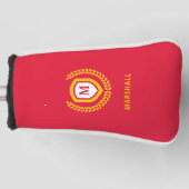 Rood en Goud Monogram Logo Crest Golfheadcover (Voorkant)