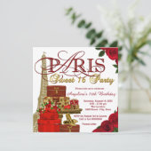 Rood en Goud Paris Sweet 16 Party Kaart (Staand voorkant)